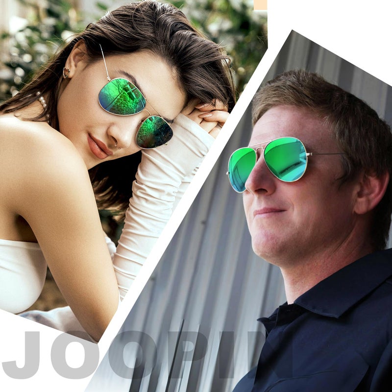 Joopin Polarized Green Aviation Sunglasses for Men, Military Style Sun Glasses UV Protection, Mirror Metal Shades Sunnies - Image 2