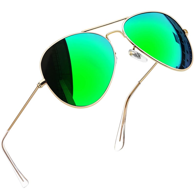 Joopin Polarized Green Aviation Sunglasses for Men, Military Style Sun Glasses UV Protection, Mirror Metal Shades Sunnies - Image 1