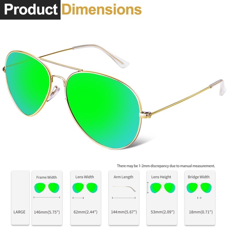Joopin Polarized Green Aviation Sunglasses for Men, Military Style Sun Glasses UV Protection, Mirror Metal Shades Sunnies - Image 3