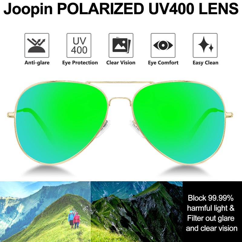 Joopin Polarized Green Aviation Sunglasses for Men, Military Style Sun Glasses UV Protection, Mirror Metal Shades Sunnies - Image 4