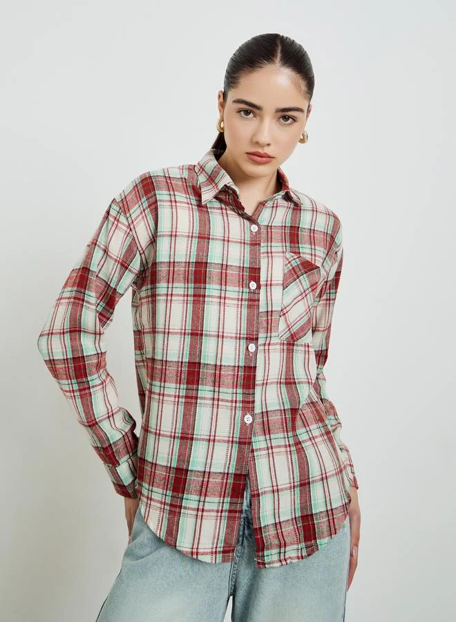 Styli Khaki Checked Oversized Shirt