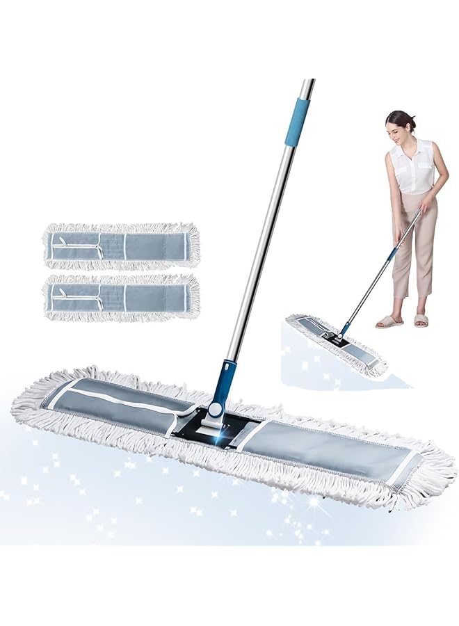 PROMASS Industrial Flat Mop, 90cm Wide Floor Mop Large Commercial Thread Mop with 2 Washable Cotton Pads Stainless Steel Handle Wet Dry Dust Mop Floor Cleaning Tool for Home Office Hotel Factory Floor Cleaner - Image 1
