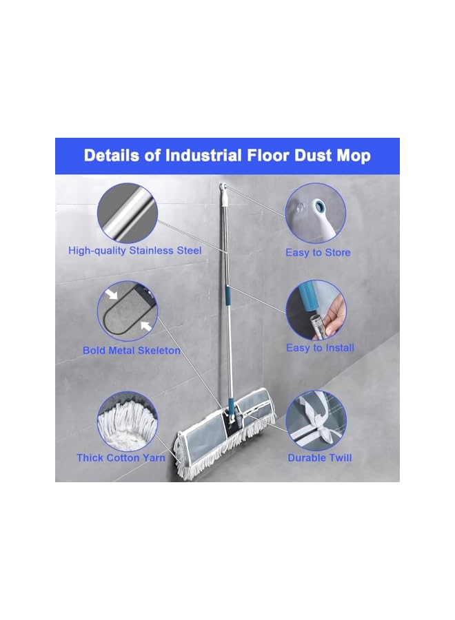 PROMASS Industrial Flat Mop, 90cm Wide Floor Mop Large Commercial Thread Mop with 2 Washable Cotton Pads Stainless Steel Handle Wet Dry Dust Mop Floor Cleaning Tool for Home Office Hotel Factory Floor Cleaner - Image 4