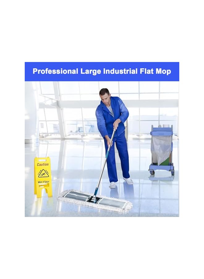 PROMASS Industrial Flat Mop, 90cm Wide Floor Mop Large Commercial Thread Mop with 2 Washable Cotton Pads Stainless Steel Handle Wet Dry Dust Mop Floor Cleaning Tool for Home Office Hotel Factory Floor Cleaner - Image 2