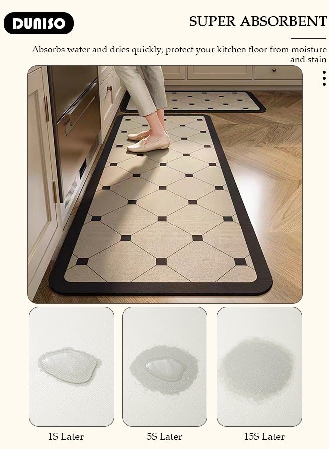 DUNISO 2 PCS  Kitchen Mats and Rugs Set , Non Slip Heavy Duty Standing Mat, Quick Dry Diatom Mud Floor Mat,  Extra Soft and Absorbent Floor Mats for  Kitchen, Bath, Office, Laundry(40*60cm+40*120cm) - Image 2