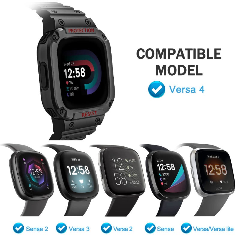 FINTIE Bands with Case Compatible with Fitbit Versa 4/3 / 2/1 / Versa Lite/Fitbit Sense 2 / Sense, Protective Case Strap Rugged Sport Band Men, Black - Image 2
