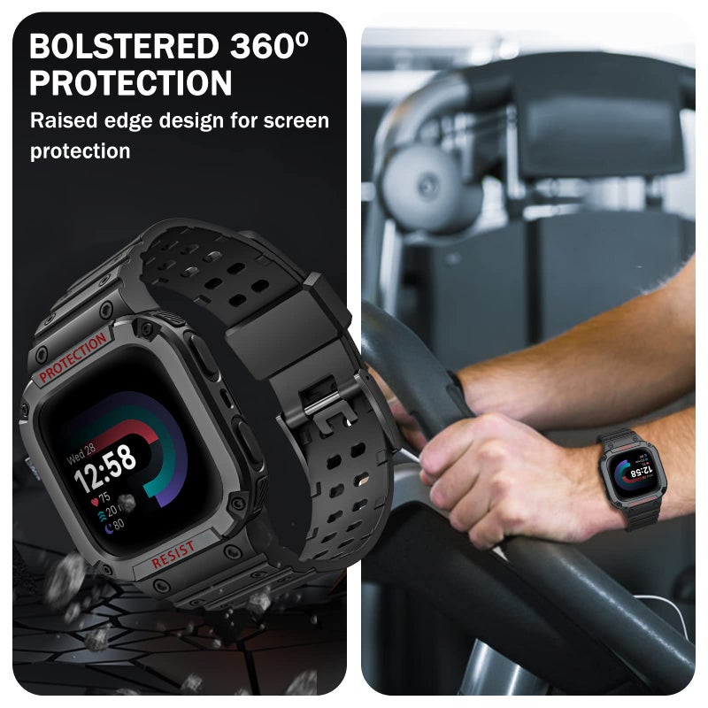 FINTIE Bands with Case Compatible with Fitbit Versa 4/3 / 2/1 / Versa Lite/Fitbit Sense 2 / Sense, Protective Case Strap Rugged Sport Band Men, Black - Image 4