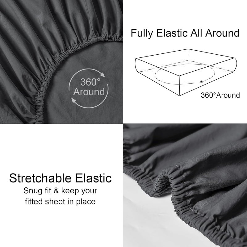 PHF شريحة سرير ملكي مصنوعة من قطن مغسول 100% (150 سم × 200 سم)، شريحة قطن ناعمة مريحة، جيب عميق 40 سم، سهلة التركيب وقابلة للتنفس، سوداء - Image 5