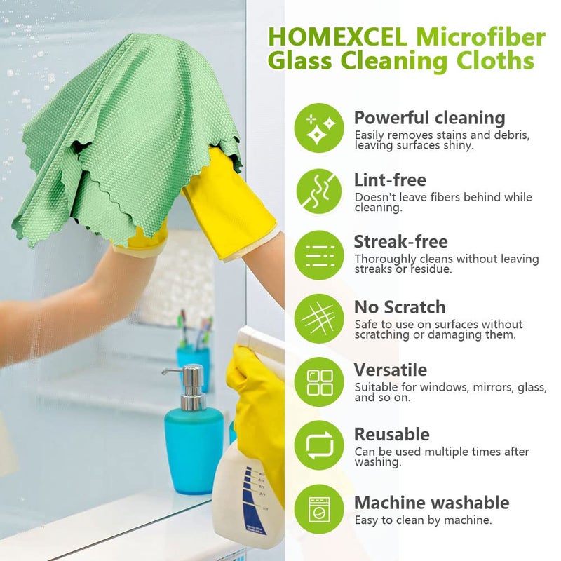 HOMEXCEL Microfiber Glass Cleaning Cloths-6PK, 16"x14" Lint Free Window Cleaning Cloth, Glasses, Mirrors, Screens, Stainless Steel, Premium Microfiber Wipes for Cleaning, Glass and Window Cleaner - Image 3