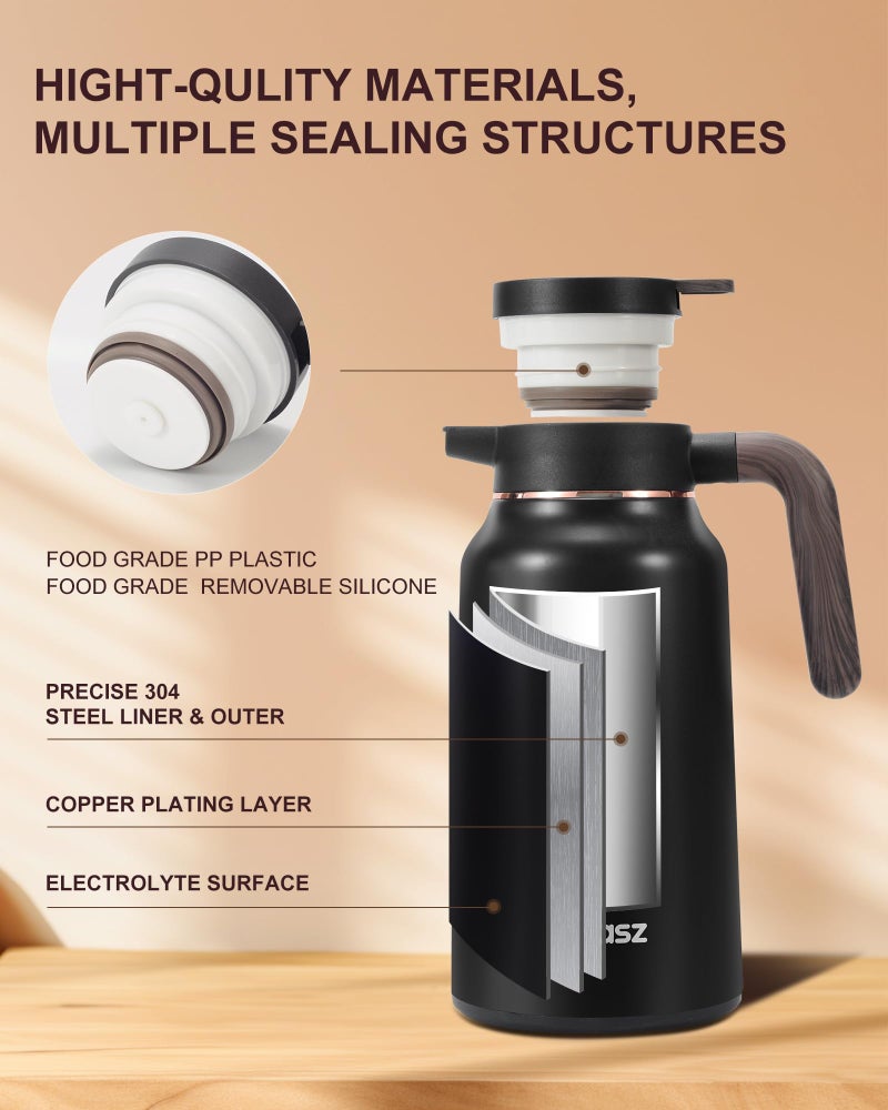 Tgvasz Thermal Coffee Carafe 70 oz - 12 Hour Hot Stainless Steel Carafes for Hot Liquids-Insulated Coffee Carafes For Keeping Hot/Cold Coffee, Tea, Water,Milk, Creamer Dispenser for Coffee Bar(Black) - Image 4
