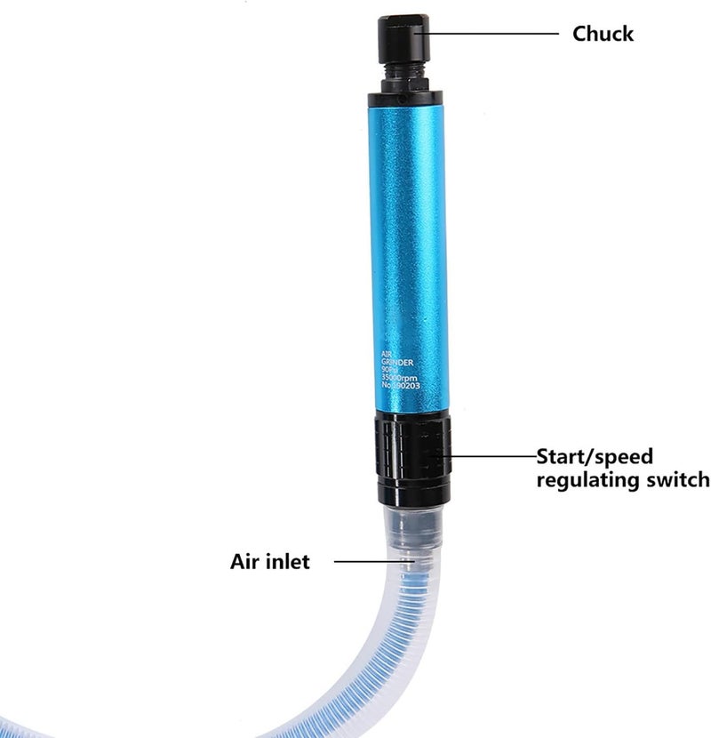 35000RPM High Speed Pneumatic Grinding Pen, Air Die Grinder Tool, Compact Lightweight Air Grinder with 3mm 6mm Chucks for Mold Polishing Glass Resin Crafts Rubber Tires - Image 4