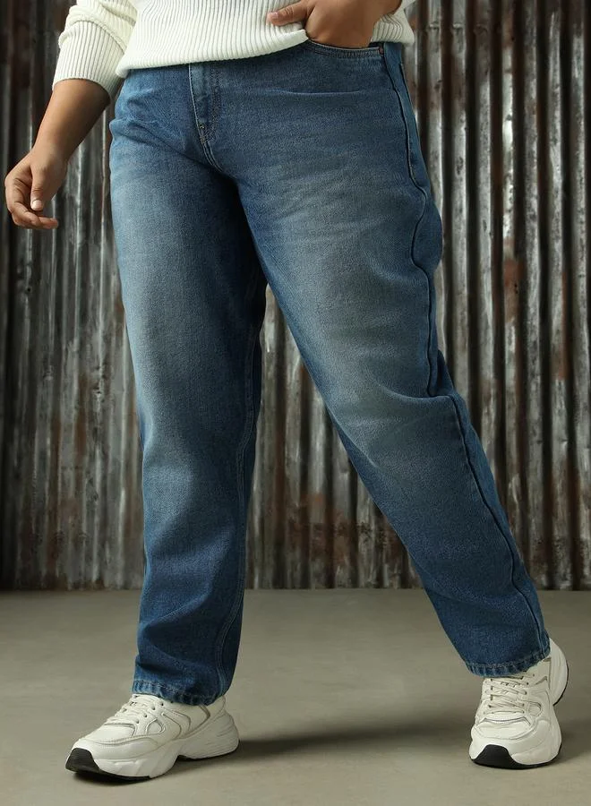HIGH STAR Women High Rise Mom Fit Light Fade Jeans