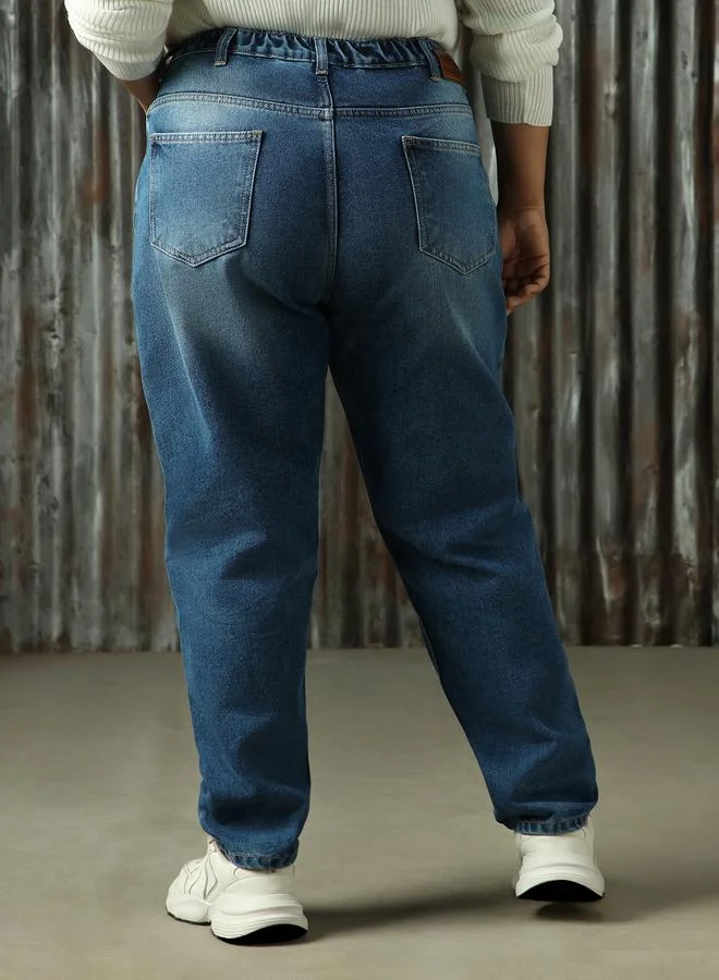 HIGH STAR Women High Rise Mom Fit Light Fade Jeans