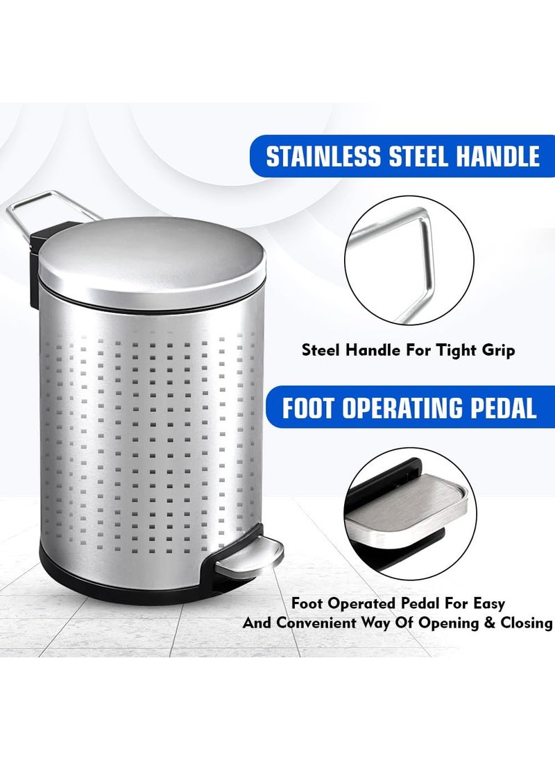 mofna mofna Stainless Steel Perforated Pedal DustbinPerforated Pedal Garbage Bin With Plastic Bucket 10 X 14 11 Litres  - Image 4