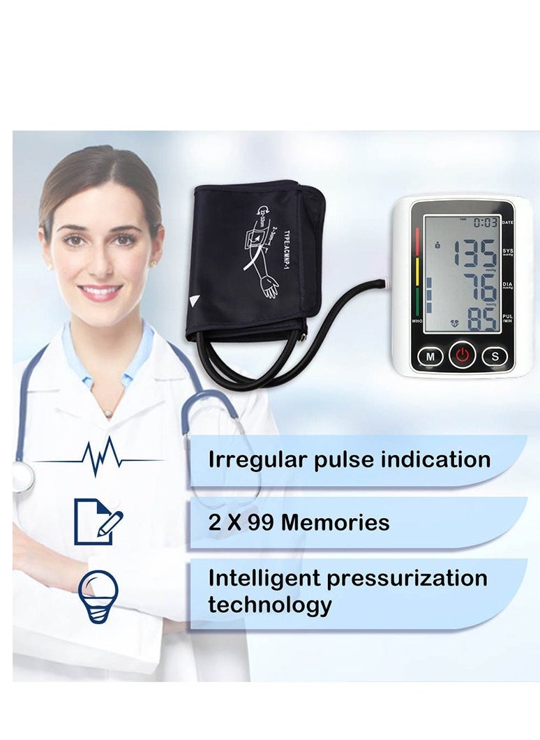 Large Screen Upper Arm Blood Pressure Monitor – Digital BP Machine with LED Display, One-Touch Operation, Adjustable Cuff, Dual-User Memory, Irregular Heartbeat Detection for Home Use