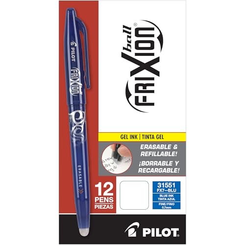 Pilot, FriXion Ball Erasable & Refillable Gel Ink Pens, Fine Point 0.7 mm, Pack of 12, Blue - Image 1