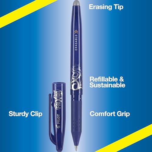 Pilot, FriXion Ball Erasable & Refillable Gel Ink Pens, Fine Point 0.7 mm, Pack of 12, Blue - Image 2