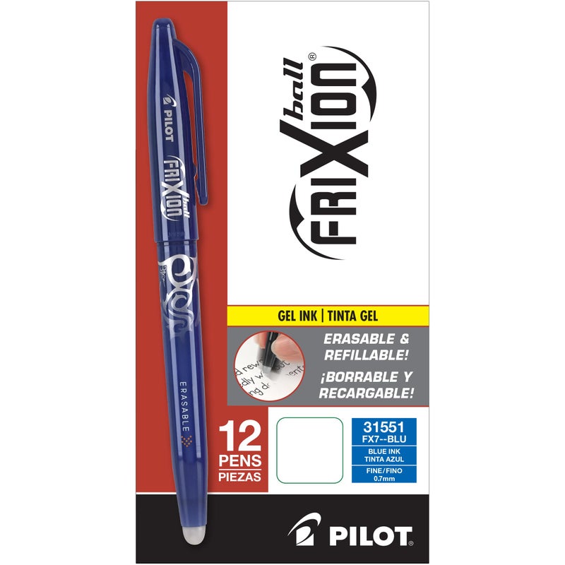 Pilot, FriXion Ball Erasable & Refillable Gel Ink Pens, Fine Point 0.7 mm, Pack of 12, Blue - Image 5