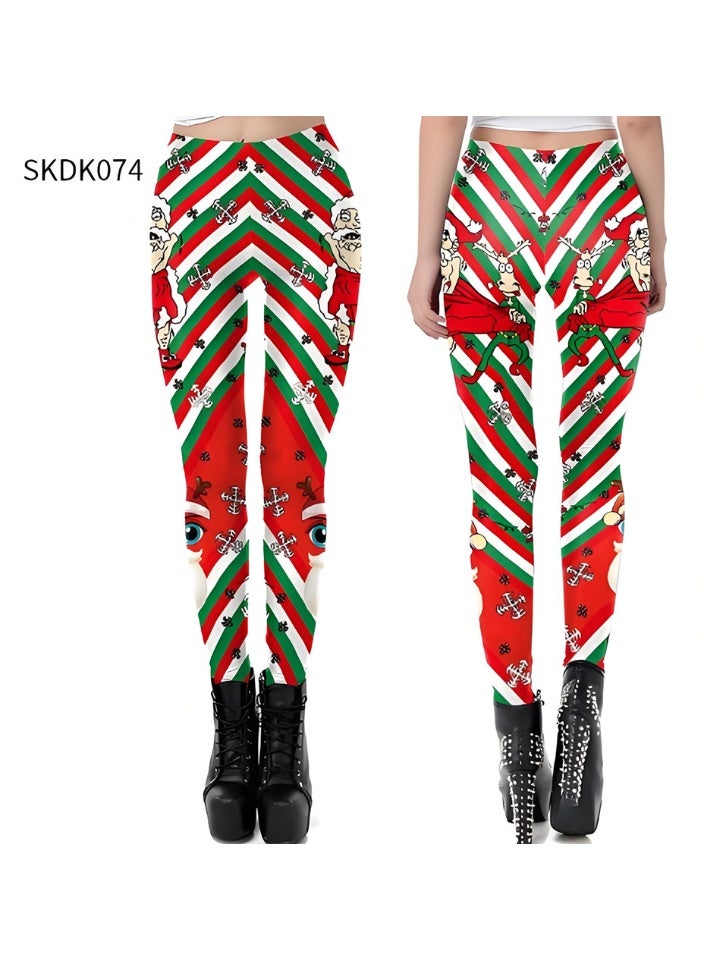 Loquat Womens Printed Christmas Leggings High Waist Xmas Tight Holiday Skinny Pants - Image 2