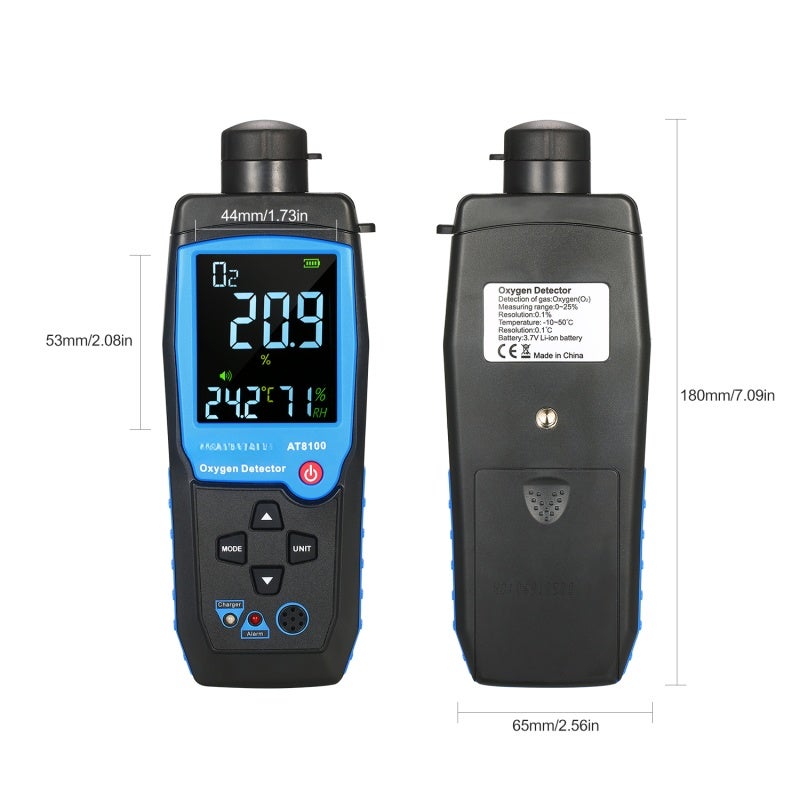 SMART SENSOR Handheld Oxygen Meter: Black Portable O2 Gas Tester With 0-25% Range - High Accuracy Adjustable Sound Light Alarm Backlit LCD Display - USB Rechargeable for Metallurgy Mines Tunnels Underground Pipeli - Image 5