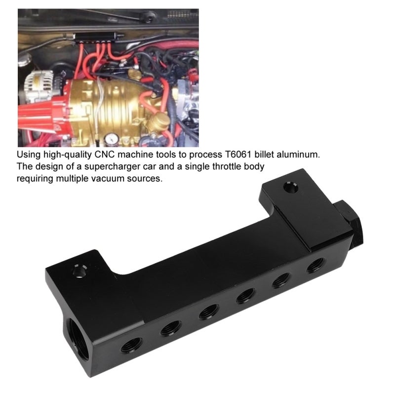 مجموعة استنشاق من الألومنيوم المكتشف T6061 بمعدات CNC مع كتلة فراغ 6 × منفذ 1/8NPT - تصميم Универсальный لالتسعير التلقائي ومجموعة زيادة توربو مخصصة لمكونات إدارة وقود المصممين للسباقات - Image 1
