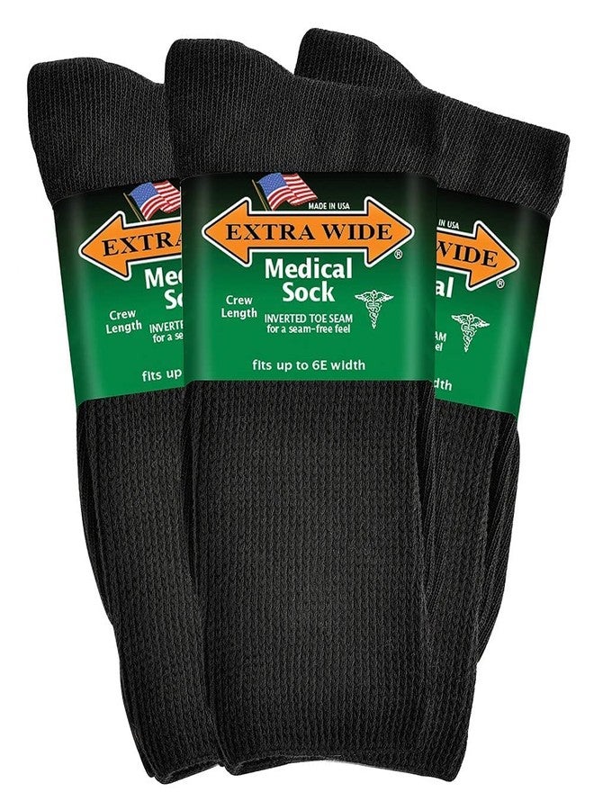Extra Wide جوارب طبية عريضة للغاية بطول منتصف الساق (عبوة من 3 قطع)، صنع في الولايات المتحدة الأمريكية، للرجال والنساء (مقاس أمريكي، ألفا، كبير، عادي، عادي، أسود) - Image 1