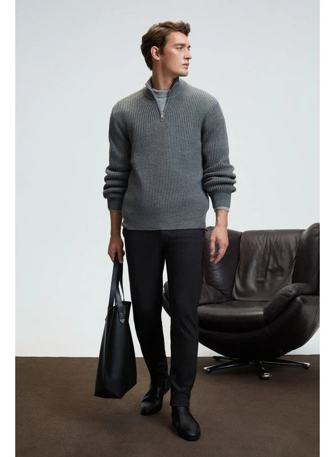 GRIMELANGE BERNARDO Men's Half Zipper Straight Collar Knit Anthracite Sweater.