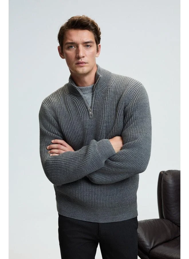 GRIMELANGE BERNARDO Men's Half Zipper Straight Collar Knit Anthracite Sweater.