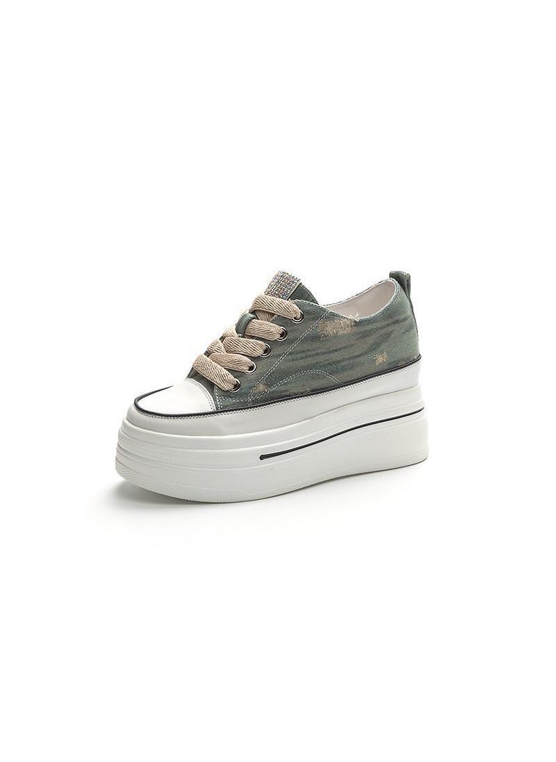 Generic - Korean-style Canvas Height-increasing Womens Shoes 8cm Autumn New Small Size Rhinestone Thick-soled sneaker All-match Casual Platform ShoesBlue theme Blue theme - Image 1
