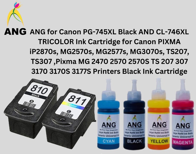 ANG Refill Ink for Cannon PIXMA MG 3070s All-in-One Printer - Cyan, Magenta, Yellow & Black - 100 GMS Each Bottle - Image 2