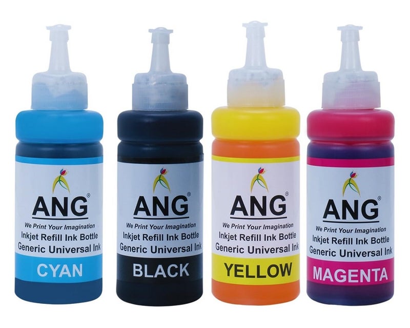 ANG Refill Ink for Cannon PIXMA MG 3070s All-in-One Printer - Cyan, Magenta, Yellow & Black - 100 GMS Each Bottle - Image 1