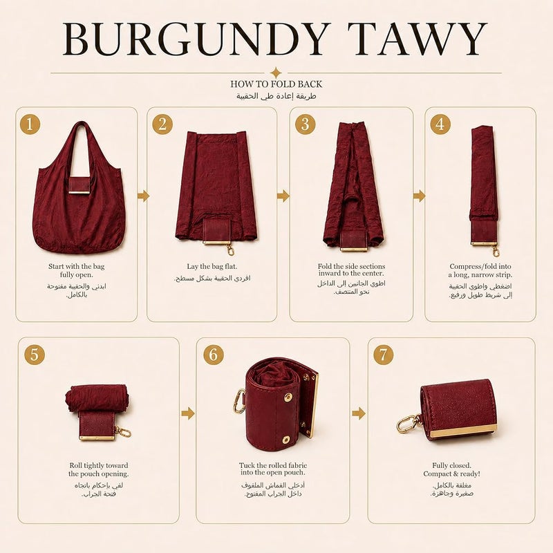 KeyAmor Tawy Foldable Tote Bag in Red Packable Shoulder Bag with Premium Leather Pouch & Gold Clip Lightweight Waterproof Travel Shopping Bag for Women - Image 5