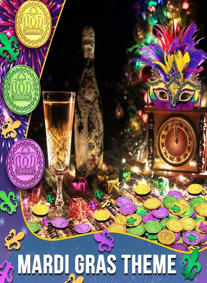 AUGSUN Mardi Gras Coins and Mardi Gras Confetti Decorations, 60 Pieces Gold Green Purple Coins Plastic Carnival Coins Bulk for Mardi Gras Table Centerpiece Parade Party Supplies Favors - Image 3
