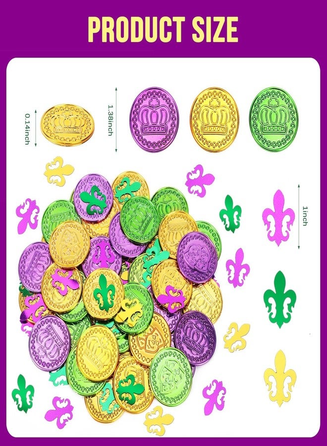 AUGSUN Mardi Gras Coins and Mardi Gras Confetti Decorations, 60 Pieces Gold Green Purple Coins Plastic Carnival Coins Bulk for Mardi Gras Table Centerpiece Parade Party Supplies Favors - Image 5