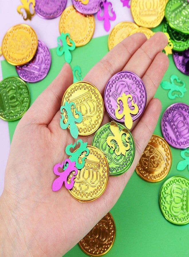 AUGSUN Mardi Gras Coins and Mardi Gras Confetti Decorations, 60 Pieces Gold Green Purple Coins Plastic Carnival Coins Bulk for Mardi Gras Table Centerpiece Parade Party Supplies Favors - Image 2