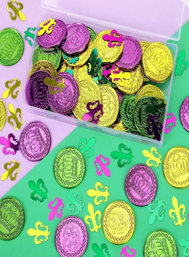 AUGSUN Mardi Gras Coins and Mardi Gras Confetti Decorations, 60 Pieces Gold Green Purple Coins Plastic Carnival Coins Bulk for Mardi Gras Table Centerpiece Parade Party Supplies Favors - Image 4