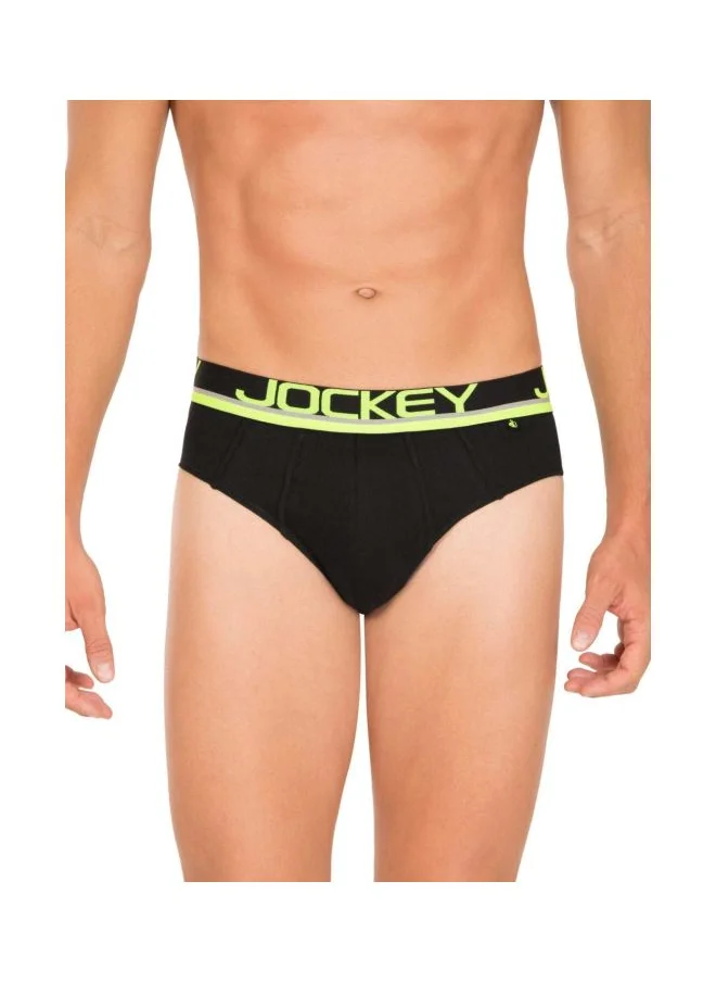 جوكي Jockey Men Cotton Briefs Pack of 1 FP01 Black and Neon Yellow Large Black and Neon Yellow L