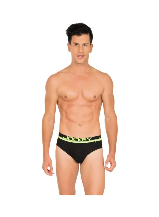 JOCKEY Men Cotton Briefs Pack of 1 FP01 Black and Neon Yellow Large Black and Neon Yellow L