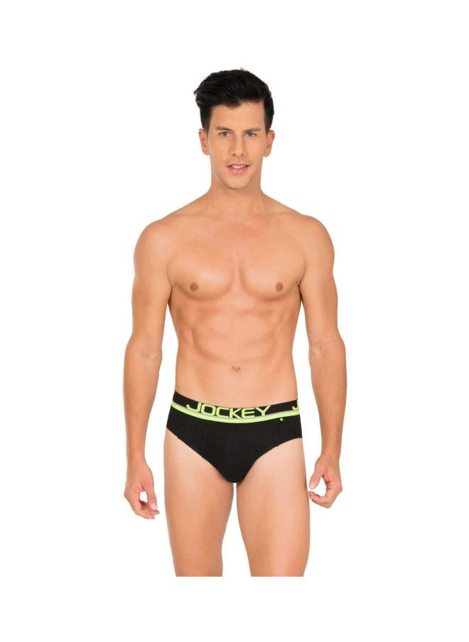JOCKEY - Jockey Men Cotton Briefs Pack of 1 FP01 Black and Neon Yellow Large Black and Neon Yellow L - Image 1