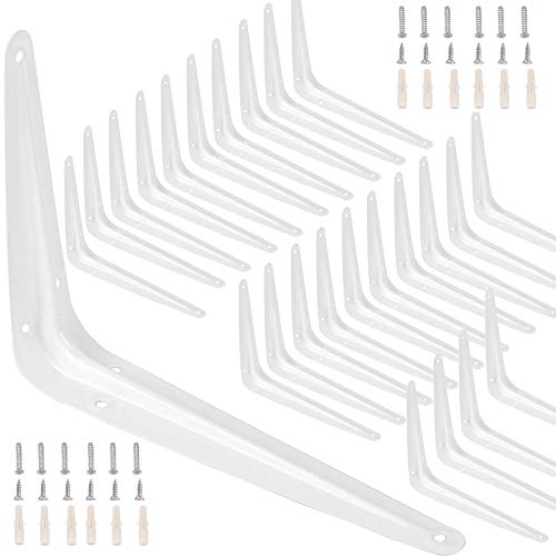 ZOENHOU 24 Packs 12 x 10 Inch White Shelf Brackets, Heavy-Duty Metal Steel Corner Brackets Equipped with 144 Screw &72 Tubes L-Bracket Supports for Wall Hanging Shelves Decoration Clapboard Fixation - Image 1