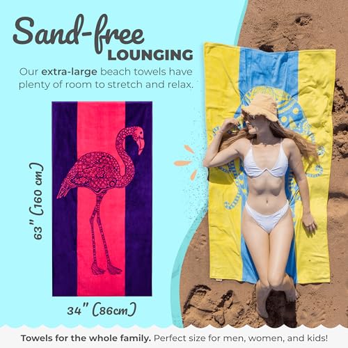 Nova Blue Flamingo Beach Towel – Pink and Purple with A Cute Design, Extra Large, XL (34”x 63”) Absorbent & Portable, Lightweight, Pink Beach Towel, Made from 100% Cotton - Image 3