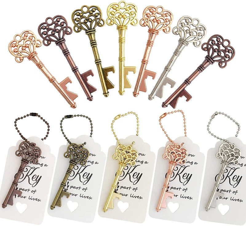 WODEGIFT 60 PCS Key Bottle OpenersWedding FavorsBridal Shower Party Favors with Card Tag and ChainsDecorations or Souvenirs for guests Bulk 5 colors mix and match - Image 2