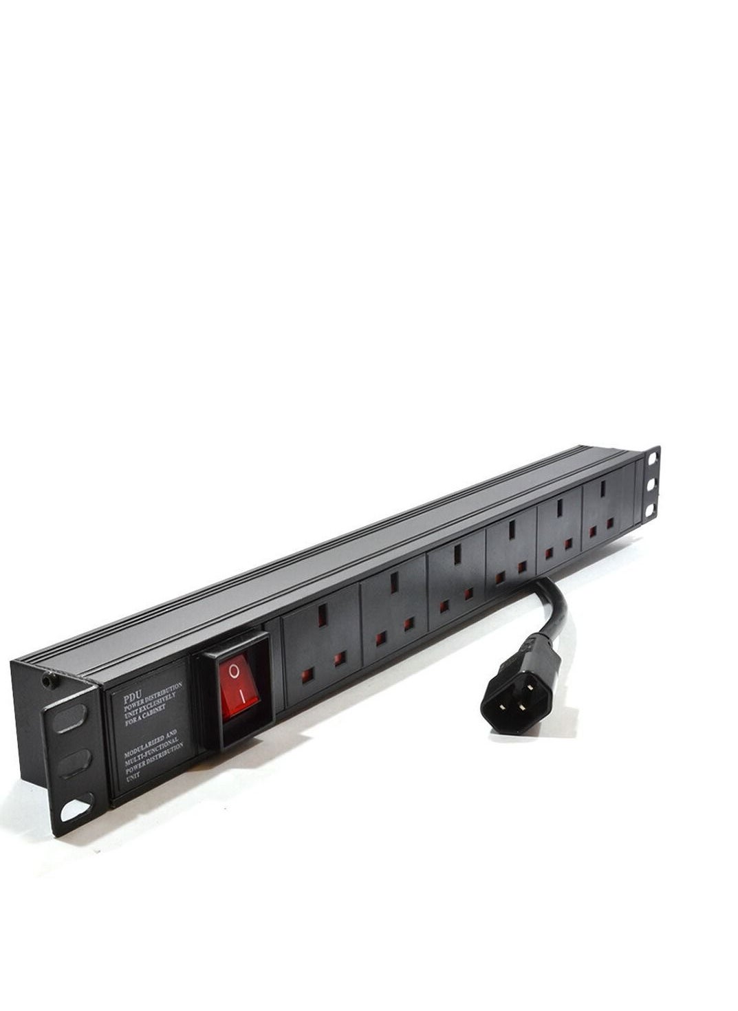 DKURVE 1U 6 Way UK 13A Mains Sockets to IEC C14 Plug Horizontal PDU Black & Silver Color 