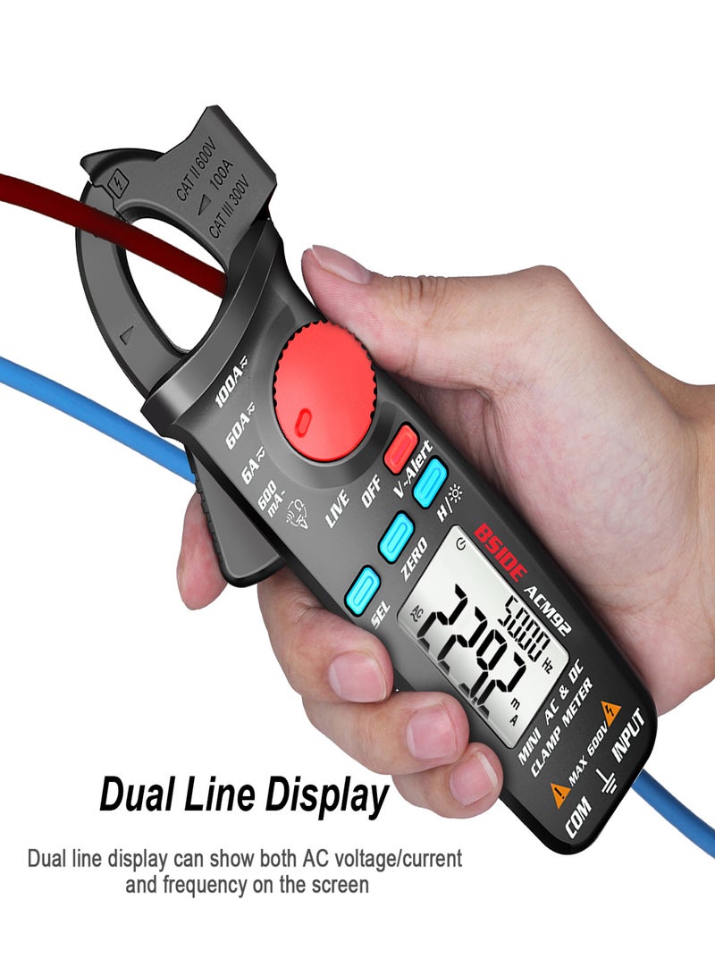 BSIDE ACM92 LCD Digital Clamp Meter 6000 Counts True RMS AC/DC Multimeter Auto Range Mini Handheld Universal Meter Measure and Test AC/DC Voltage/Current Frequency Resistance Continuity Fire Wire V-alert - Image 5