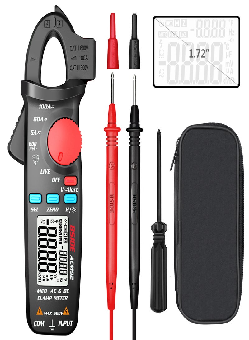 BSIDE ACM92 LCD Digital Clamp Meter 6000 Counts True RMS AC/DC Multimeter Auto Range Mini Handheld Universal Meter Measure and Test AC/DC Voltage/Current Frequency Resistance Continuity Fire Wire V-alert - Image 2