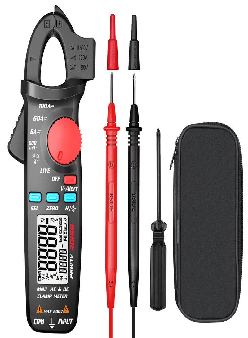 BSIDE ACM92 LCD Digital Clamp Meter 6000 Counts True RMS AC/DC Multimeter Auto Range Mini Handheld Universal Meter Measure and Test AC/DC Voltage/Current Frequency Resistance Continuity Fire Wire V-alert - Image 1