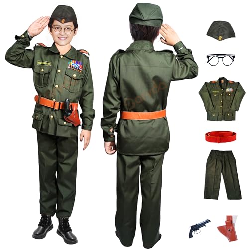 Sarvda Netaji Subhash Chandra Bose Dress Set For Kids | National Hero Freedom Fighter Costume For Boys & Girls | Subhash Chandra Bose Dress For Annual Function, Schools Plays & Competition 3-4 Years - Image 1