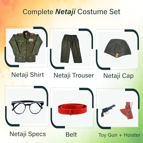 Sarvda Netaji Subhash Chandra Bose Dress Set For Kids | National Hero Freedom Fighter Costume For Boys & Girls | Subhash Chandra Bose Dress For Annual Function, Schools Plays & Competition 3-4 Years - Image 2