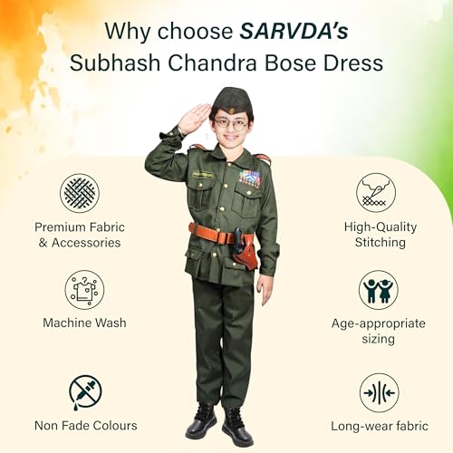 Sarvda Netaji Subhash Chandra Bose Dress Set For Kids | National Hero Freedom Fighter Costume For Boys & Girls | Subhash Chandra Bose Dress For Annual Function, Schools Plays & Competition 3-4 Years - Image 5