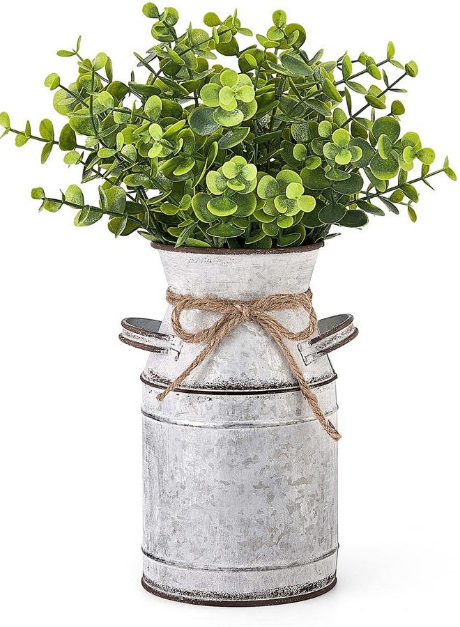 Dahey Metal Flower Vase with Artificial Eucalyptus Rustic Shabby Chic Milk Can Farmhouse Decor Galvanized Jug Planter Fake Plants in Decorative Tin Vase for Table Centerpieces Bedroom Kitchen Decor - Image 1